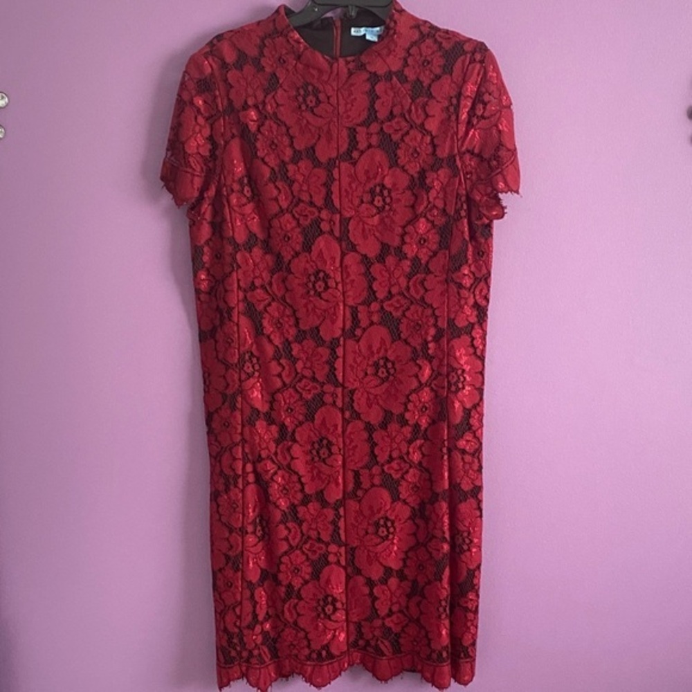 ANTONIO MELANI Red Floral Lace Midi Dress